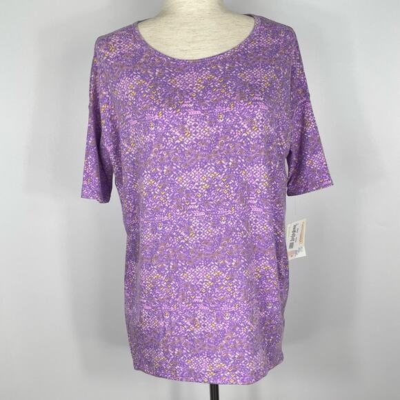 Lularoe Irma Womens Tunic T Shirt High Low Mandala Floral Purple XXS NEW - Picture 1 of 13